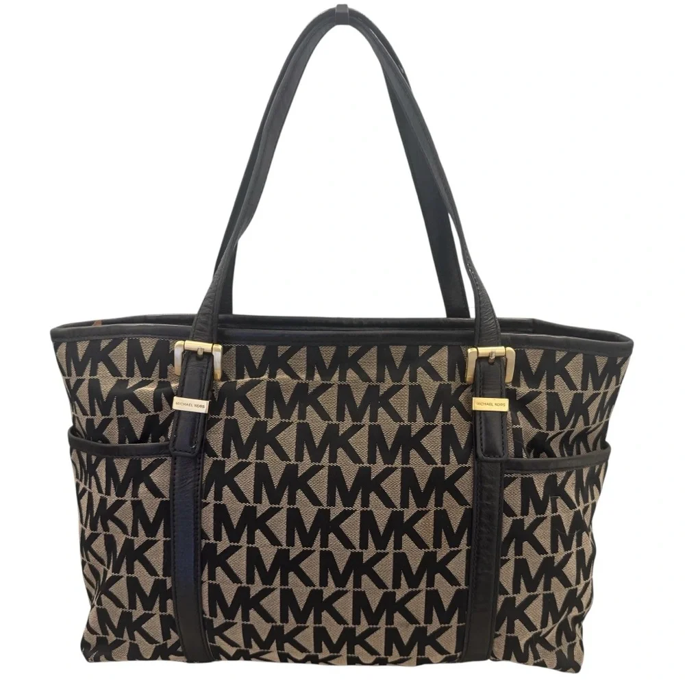 Michael Kors Jet Set MK Signature LG TZ Tote Black Canvas Bag